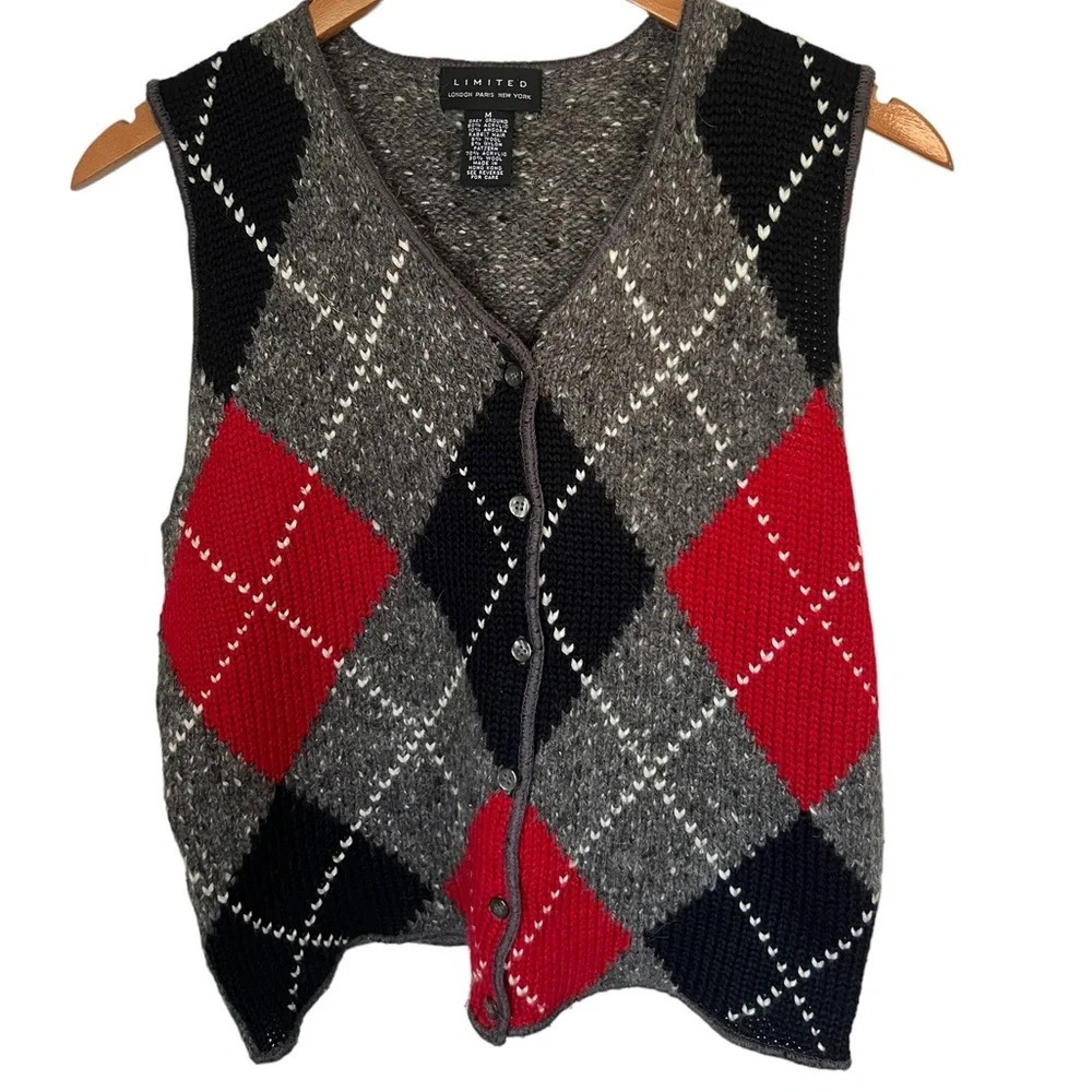 Vintage Wool Blend Y2K Argyle Vest M